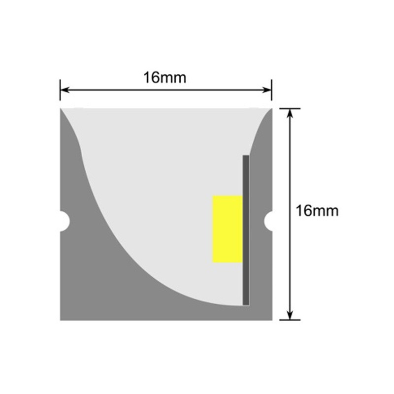 Étui flexible en silicone pour la conversion des bandes LED en néon -  16x16mm - 5 mètres - Courbure latérale